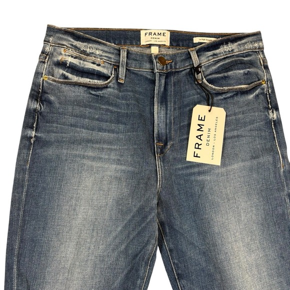 NEW Frame Le High Straight Fade In Merriweather Distressed Raw Hem Size 32 - Picture 7 of 13